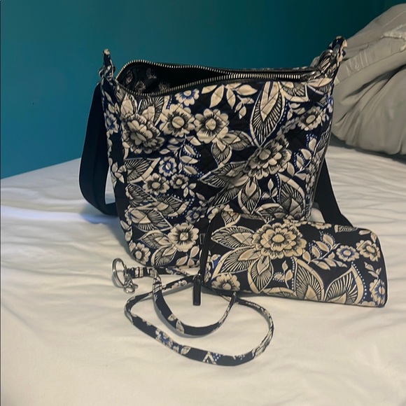 Vera Bradley Handbags - Vera Bradley Blue and White Crossbody, wallet and land yard